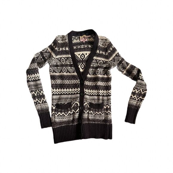 Juicy Couture Mohair Wool FAIR AISLE V NECK CARDIGAN Button Front Size M BROWN - Picture 2 of 6